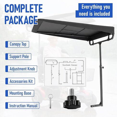 Sunshade Canopy for Mobility Scooters, 39" x 27" Scooter Sun Shade Umbrella for Elderly Users, Universal Fit for 1" x 1" Square Accessory Port, Tool-Free Outdoor Sun & Rain Protection in Kuwait