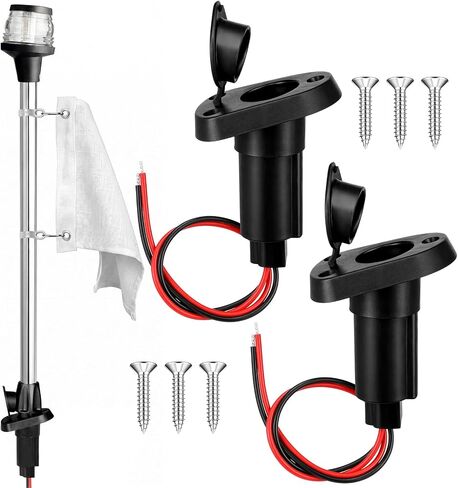 Lewtemi 2 Pack Boat Stern Lights Socket 2-pin Yacht Anchor Light Socket - Black Nylon Waterproof 12-24v Dc Base for 24" LED Navigation Pole in Kuwait