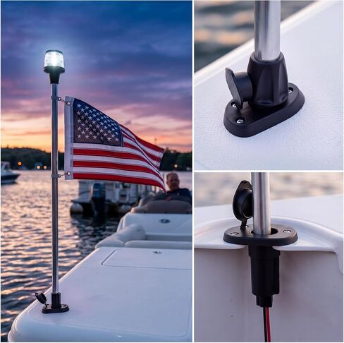 Lewtemi 2 Pack Boat Stern Lights Socket 2-pin Yacht Anchor Light Socket - Black Nylon Waterproof 12-24v Dc Base for 24" LED Navigation Pole in Kuwait