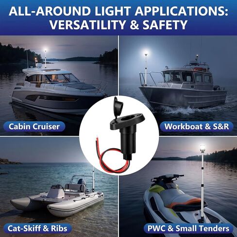 Lewtemi 2 Pack Boat Stern Lights Socket 2-pin Yacht Anchor Light Socket - Black Nylon Waterproof 12-24v Dc Base for 24" LED Navigation Pole in Kuwait