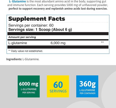 L-Glutamine Premium Powder - 6,000 mg per Serving for Muscle Recovery - Unflavored, Vegan, Non-GMO, Gluten-Free, Dairy-Free, 40 Servings for Improved Performance and Faster Recovery in Saudi Arabia