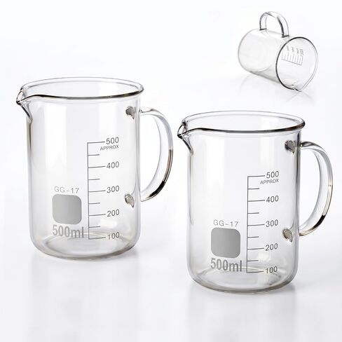Glass Beaker with Handle, 500ml Borosilicate Glass Measuring Cup, Clear Graduated Low Form Griffin Beaker Mug with Pouring Spout for Lab, Kitchen and Coffee in Kuwait