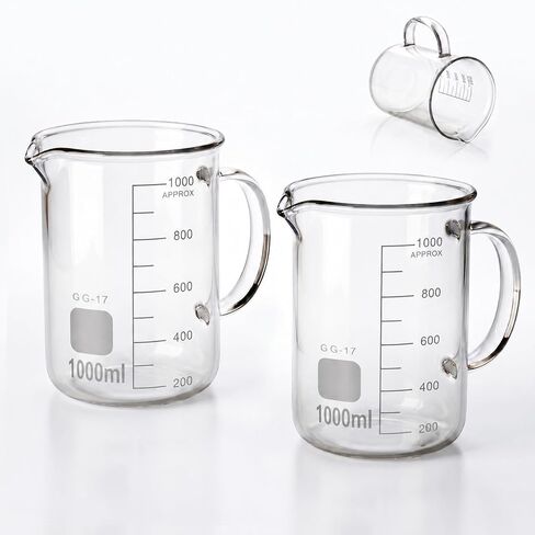 Glass Beaker with Handle, 500ml Borosilicate Glass Measuring Cup, Clear Graduated Low Form Griffin Beaker Mug with Pouring Spout for Lab, Kitchen and Coffee in Kuwait