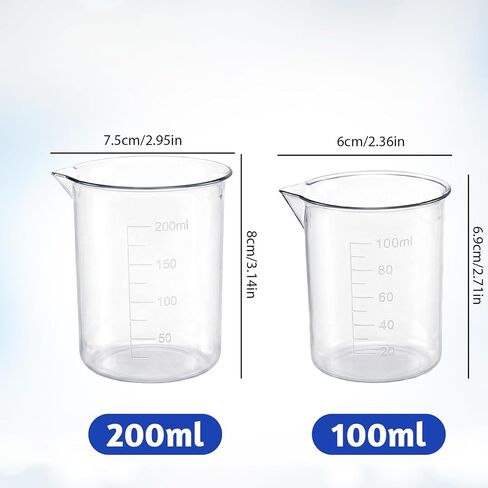 Plastic Beaker Set, 6 Sizes Low Form Measuring Graduated Polypropylene Beakers in 500 ml, 250 ml, 200 ml, 100 ml, 50 ml, 25 ml for Laboratories, Classrooms or Home Use with 6 Plastic Droppers in 3 ml in Kuwait