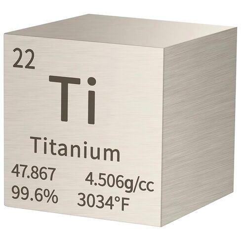 Titanium Cube, 10 mm Element Cube with Atomic Symbol Ti, 99.95% High Purity, for Science Demonstrations and Educational Displays, 1 Piece Included in Kuwait