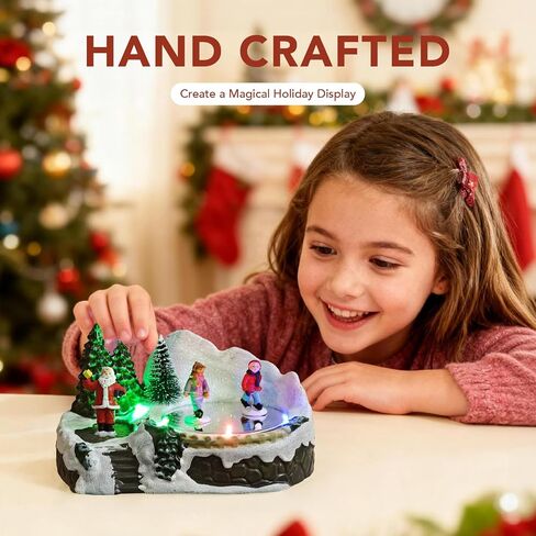 Christmas Village Scene Animated Skating Pond, 8 Classic Musical, Moving Ice Skating Rink Decoration for Home Decor, Festive Gift in Saudi Arabia