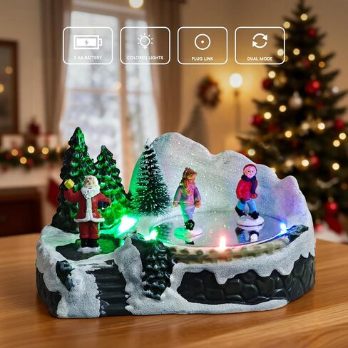 Christmas Village Scene Animated Skating Pond, 8 Classic Musical, Moving Ice Skating Rink Decoration for Home Decor, Festive Gift in Saudi Arabia
