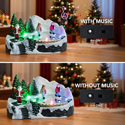 Christmas Village Scene Animated Skating Pond, 8 Classic Musical, Moving Ice Skating Rink Decoration for Home Decor, Festive Gift in Saudi Arabia