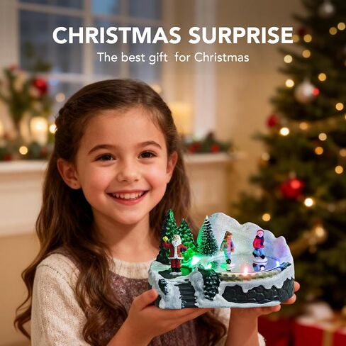 Christmas Village Scene Animated Skating Pond, 8 Classic Musical, Moving Ice Skating Rink Decoration for Home Decor, Festive Gift in Saudi Arabia