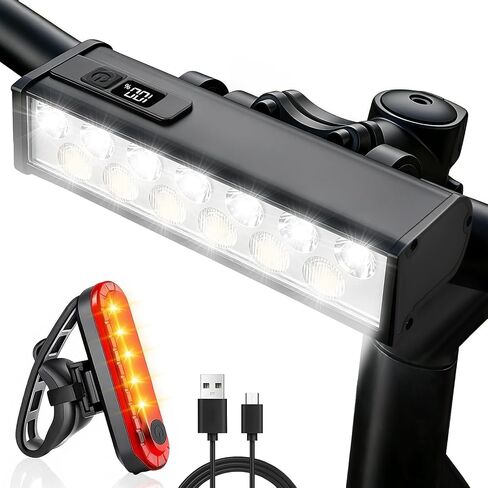 15 مصباح LED 2400 لومن للدراجة، مصابيح دراجة قابلة لإعادة الشحن USB 4800 مللي أمبير في الساعة للركوب الليلي، مصباح أمامي للدراجة بشعاع عريض 150 درجة، 4+4 أوضاع إضاءة IPX6 شريط إضاءة مقاوم للماء لدراجة Ebike Scooter MTB in Kuwait