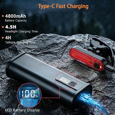 15 مصباح LED 2400 لومن للدراجة، مصابيح دراجة قابلة لإعادة الشحن USB 4800 مللي أمبير في الساعة للركوب الليلي، مصباح أمامي للدراجة بشعاع عريض 150 درجة، 4+4 أوضاع إضاءة IPX6 شريط إضاءة مقاوم للماء لدراجة Ebike Scooter MTB in Kuwait