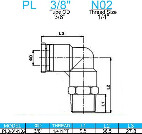 10PCS Pneumatic Male Elbow 3/8" Tube OD x 1/4" NPT Thread Push to Connect Air Fittings,90 Degree Quick Connector for Air Compressor Air Horn Air Bag in Kuwait