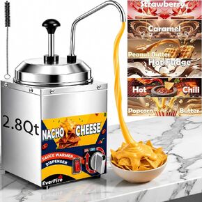 Nacho Cheese Dispenser with Stainless Steel Pump, 2.8 Qt Cheese Sauce Warmer with 6-Level Thermostat (86–194°F) – Commercial Electric Warmer for Hot Fudge, Chocolate, Caramel, Chili, Peanut Butter in Kuwait