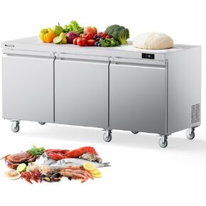 Coolski 48"W Commercial Freezer Undercounter Worktop, 13.4 Cu.ft. Stainless Steel Worktop Food Prep Freezer, -13℉to -5℉, Double Door 2 Shelves Fridge for Restaurant/Bar/Diner/Kitchen Use in Kuwait