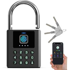 Anweller Heavy Duty Fingerprint Padlock with Key, Pad Lock with Code Keypad, Weatherproof Smart Bluetooth Electronic Digital Combination Lock for Gate Outdoor Fence Storage Unit Locker Shed Pool in Kuwait