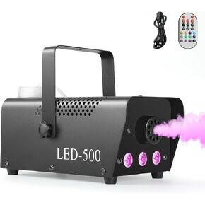 آلة الضباب 500 واط مع 14 لون RGB LED أضواء ووضع تلقائي، 2000CFM آلة دخان الضباب مع جهاز تحكم عن بعد لاسلكي للحفلات الداخلية والخارجية وحفلات الزفاف DJ مرحلة الهالوين، أسود in Kuwait