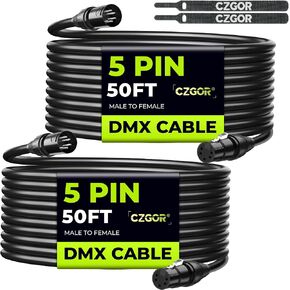 5 دبوس DMX كابل 50FT 2 حزمة، Czgor 3-موصل 5-Pin DMX512 كابلات الأسلاك | 5Pin XLR ذكر إلى أنثى اتصال XLR إشارة لإضاءة المسرح in Saudi Arabia