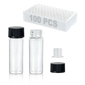 4ml Clear Borosilicate Glass Sample Vials, 100 Pcs with Holder, 1 Dram Small Laboratory Vials with Leak-Proof Screw Caps and PE Liners for Liquids, Powders, Essential Oils, Cosmetics in Kuwait