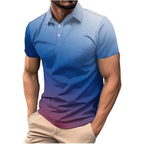 Mens Button Up Collared Shirts Short Sleeve Gradient Color Gym Workout Golf Tshirt Casual Beach Vacation Summer Wear in Kuwait
