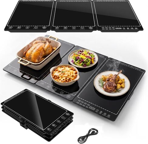 Electric Warming Tray, 3-in-1 Food Warmers for Parties Buffet with 10 Temp Settings and Timer, 25"x15" Glass Surface Warming Mat for Food, Modular Buffet Hot Plates for Catering and Gatherings in Kuwait