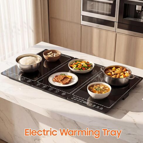 Electric Warming Tray, 3-in-1 Food Warmers for Parties Buffet with 10 Temp Settings and Timer, 25"x15" Glass Surface Warming Mat for Food, Modular Buffet Hot Plates for Catering and Gatherings in Kuwait