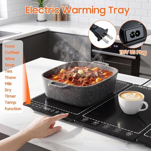 Electric Warming Tray, 3-in-1 Food Warmers for Parties Buffet with 10 Temp Settings and Timer, 25"x15" Glass Surface Warming Mat for Food, Modular Buffet Hot Plates for Catering and Gatherings in Kuwait