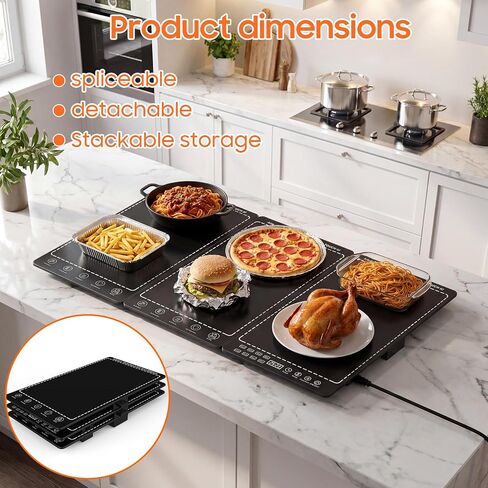 Electric Warming Tray, 3-in-1 Food Warmers for Parties Buffet with 10 Temp Settings and Timer, 25"x15" Glass Surface Warming Mat for Food, Modular Buffet Hot Plates for Catering and Gatherings in Kuwait