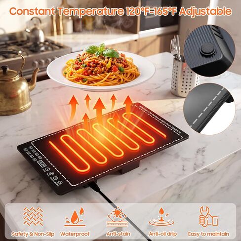 Electric Warming Tray, 3-in-1 Food Warmers for Parties Buffet with 10 Temp Settings and Timer, 25"x15" Glass Surface Warming Mat for Food, Modular Buffet Hot Plates for Catering and Gatherings in Kuwait