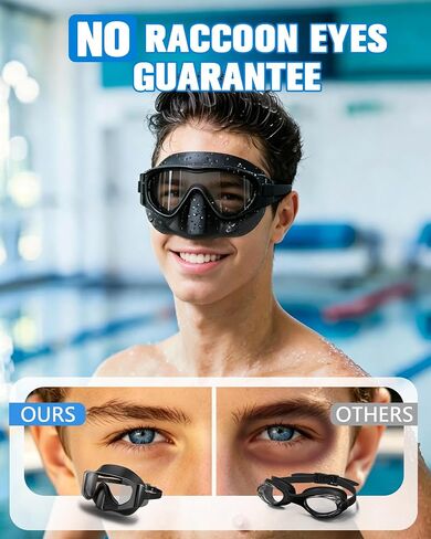 Keary Youth Adult Swimming Goggles with Nose Cover Anti-fog Pool Water Goggles with Clip in Back UV Protection Clear Vision in Kuwait