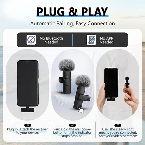 4 Pcs Professional Wireless Lavalier Microphone for Type C Phone Laptop PC K9 Dual Mics 4 Transmitter 2 Receiver Furry Windscreen USB Adapter 2/4 Person Video Mic for Vlog Interview Podcast in Kuwait