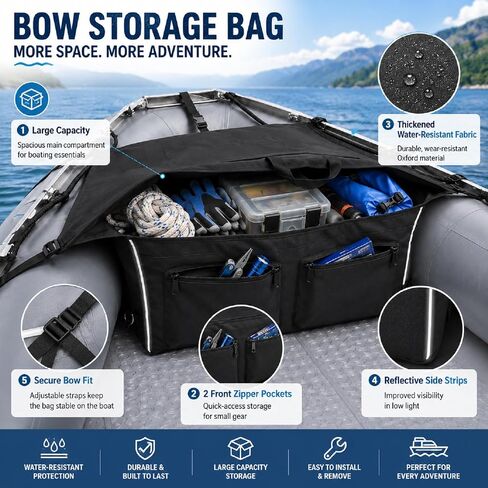 Hsei Inflatable Boat Storage Bag, Front Deck Organizer for Inflatable Boats, Waterproof Bow Storage System with Large Capacity Pockets, Fits Sea Eagle, Bris, Dinghy & Kayak in Kuwait