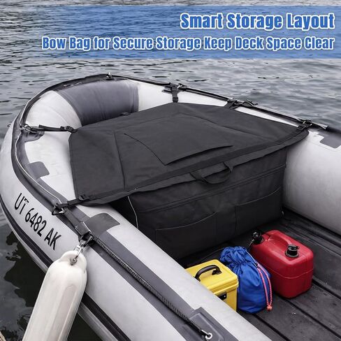 Hsei Inflatable Boat Storage Bag, Front Deck Organizer for Inflatable Boats, Waterproof Bow Storage System with Large Capacity Pockets, Fits Sea Eagle, Bris, Dinghy & Kayak in Kuwait