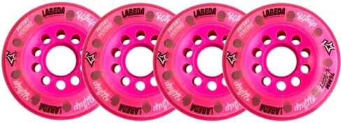 عجلات الهوكي من Labeda Whips Roller - عبوة من 4 قطع باللون الوردي - ناعمة جدًا - اختر الحجم - تتضمن فواصل Evo in Kuwait