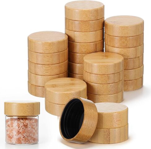 48 Pcs Spice Jar Lids with Bamboo Exterior and Black PP Inner Liner, Threaded Replacement Caps for 4 Oz to 8 Oz Square & Round Glass or Plastic Spice Jars (Jars Not Included) in Kuwait