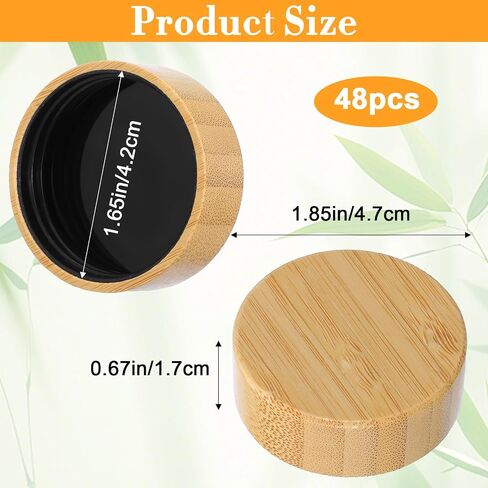 48 Pcs Spice Jar Lids with Bamboo Exterior and Black PP Inner Liner, Threaded Replacement Caps for 4 Oz to 8 Oz Square & Round Glass or Plastic Spice Jars (Jars Not Included) in Kuwait