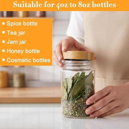48 Pcs Spice Jar Lids with Bamboo Exterior and Black PP Inner Liner, Threaded Replacement Caps for 4 Oz to 8 Oz Square & Round Glass or Plastic Spice Jars (Jars Not Included) in Kuwait