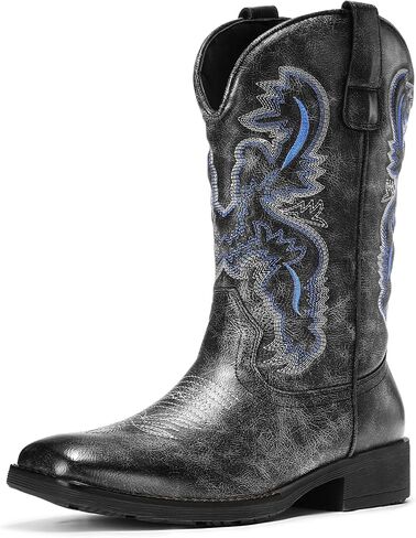 Cowboy Boots for Men - Men’s Western Cowboy Boot with Classic Embroidered, Slip-On Square Toe Boots, Slip-Resistant Country Boots with Chunky Heel, Durable Ankle Boots for Spring & Fall in Saudi Arabia