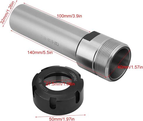 C32 100L Collet Chuck Holder, Alloy Steel Straight Shank CNC Milling Spacer Sleeve/Shaft Extender for Deep Hole Processing, Strong Clamping Force in Kuwait