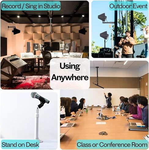 Adjustable Microphone Wall Ceiling Mount, 7.8-15.7in Aluminum Alloy Bracket for Wireless Antenna Paddle, Camera and Mic, with a 3/8" to 5/8" Adapters in Kuwait
