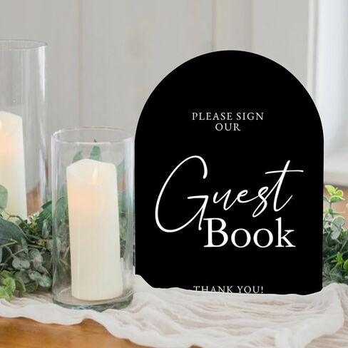Black Arch Acrylic Guest Book Sign- 8"x10" Please Sign Our Guest Book Sign and Base,1/8" Thick | Modern Calligraphy Arched Acrylic Table Signs for Wedding & Party in Kuwait