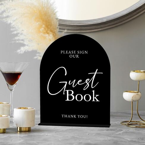 Black Arch Acrylic Guest Book Sign- 8"x10" Please Sign Our Guest Book Sign and Base,1/8" Thick | Modern Calligraphy Arched Acrylic Table Signs for Wedding & Party in Kuwait