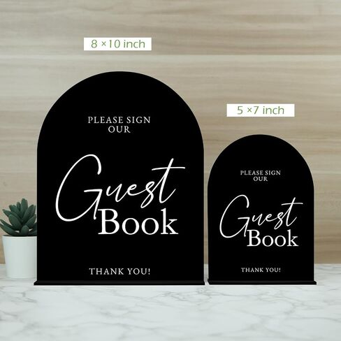 Black Arch Acrylic Guest Book Sign- 8"x10" Please Sign Our Guest Book Sign and Base,1/8" Thick | Modern Calligraphy Arched Acrylic Table Signs for Wedding & Party in Kuwait