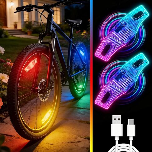 Bike Wheel Lights Rechargeable，Motion Sensor,Ultra Bright Waterproof Bicycle Spoke Lights Cycling Decoration Safety Warning for Kids Adults Night Riding, Suitable for 14-29 inch Bicycle Wheels in Kuwait
