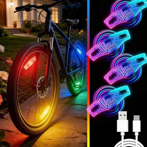 Bike Wheel Lights Rechargeable，Motion Sensor,Ultra Bright Waterproof Bicycle Spoke Lights Cycling Decoration Safety Warning for Kids Adults Night Riding, Suitable for 14-29 inch Bicycle Wheels in Kuwait
