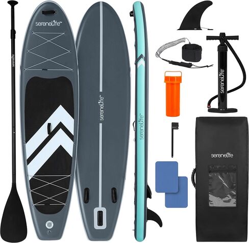 SereneLife 10’6" Inflatable Stand Up Paddle Board with Premium SUP Accessories - Wide Stable Design with Non-Slip EVA Deck Pad, for Youth and Adults, 350 lbs. Capacity in Kuwait