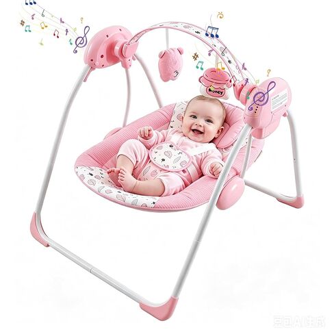Baby Swing for Infants, Compact Foldable Newborn Swing with 5 Speeds, Music & Soothing, Cute Floral Pattern Soft Cushion Seat,Timer & Removable Bar, Indoor Use, 0-9 Months (6-20 lbs) Pink in Saudi Arabia