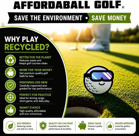 Afford-A-Ball Golf | 50 Pack | Recycled White Golf Balls Mix | 3A Used Assorted Ball Brands in Good Condition | for Men and Women | Reused for Practice Or Play in Kuwait