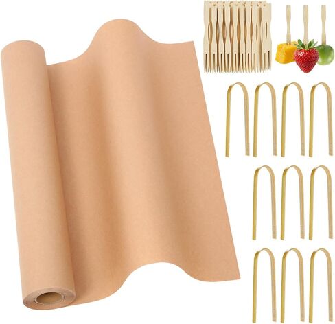 Colarr Disposable Charcuterie Accessories Kit Grazing Table Supplies Including Brown Butcher Paper, Wooden Tongs, Bamboo Appetizer Forks for BBQ Weddings Parties Banquets(18 Inches X 100 Feet) in Kuwait
