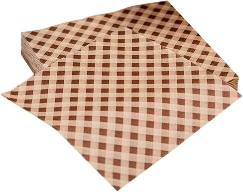 100 PCS 12x12 Wax Paper Sheets for Food Brown Grease Resistant Checkered Sandwich Wrapping Deli Paper Sheets Food Basket Tray Liners Wrappers for Burger Bread Lunch Party Festival Picnic BBQ in Kuwait