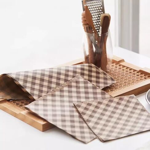 100 PCS 12x12 Wax Paper Sheets for Food Brown Grease Resistant Checkered Sandwich Wrapping Deli Paper Sheets Food Basket Tray Liners Wrappers for Burger Bread Lunch Party Festival Picnic BBQ in Kuwait